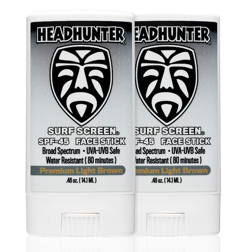 Headhunter Sunscreen Face Stick SPF 45 Waterproof Surf Sunblock for Waterman Water-Resistant Facial Sunscreen for Ultra-Sport Protection and Solar Defense (80 min) Tinted Light Brown (2 pack)